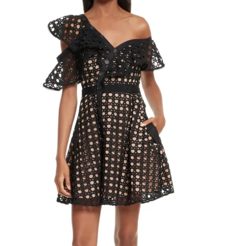 Self-portrait guipure lace frills black dress 6